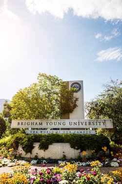 BYU sign with flowers
